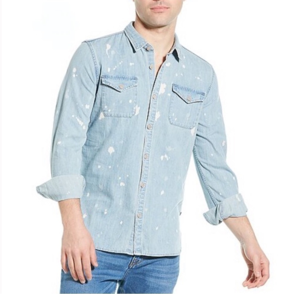 JOHN VARVATOS Dale Bleached Distressed Button Down Cotton Long Sleeve